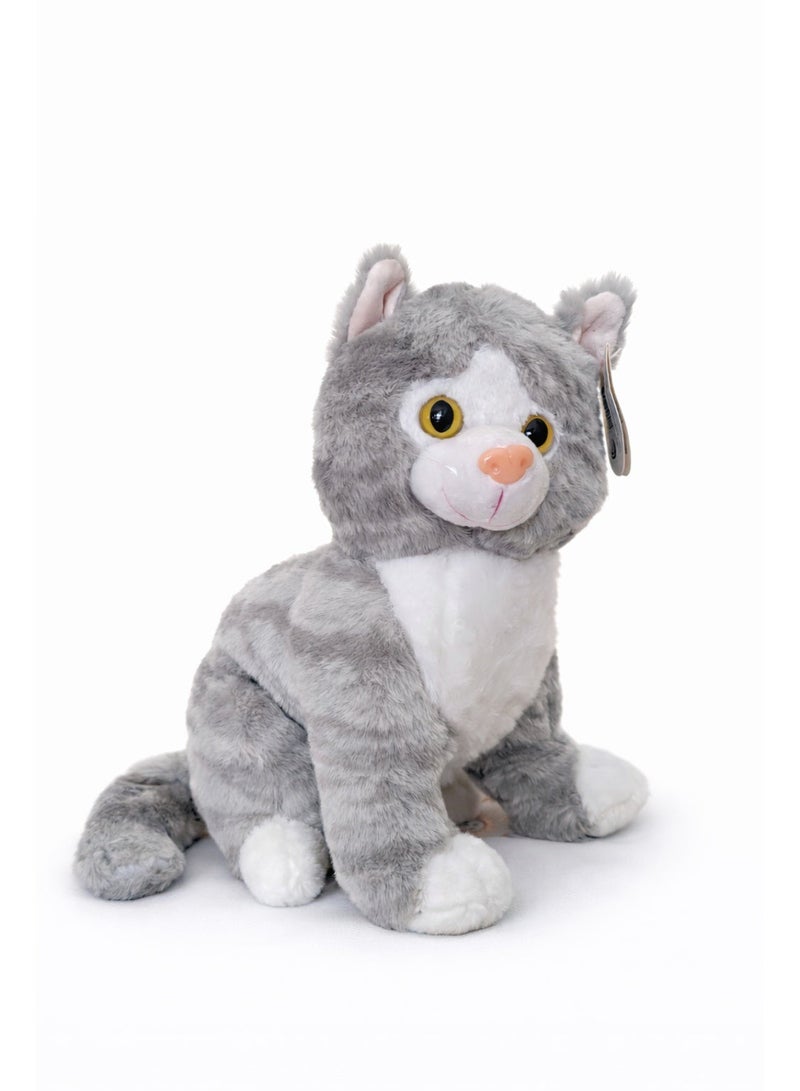 لعبة قطة محشوة تفاعلية مع صوت، دمية قطيفة ناعمة تصدر صوت مواء عند الضغط عليها، بطول 30 سم، قطة قطيفة قابلة للاحتضان باللونين الرمادي والأبيض، لعبة ناطقة مع مؤثرات صوتية، هدية قطيفة لطيفة وقابلة للعناق للأولاد والبنات، للأطفال الصغار والأطفال. - Image 5